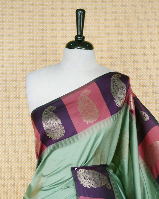 Pastel green colour soft silk saree