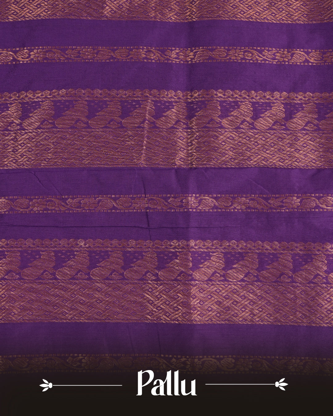 Dark Mustard colour kalyani cotton saree featuring Copper zari check pattern on body, complemented by Violet colour with Antique zari border, paired with matching blouse piece