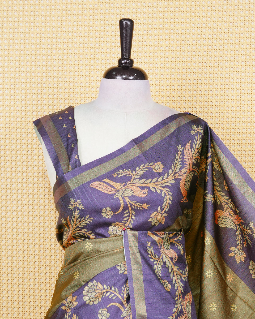 Olive green colour semi linen saree