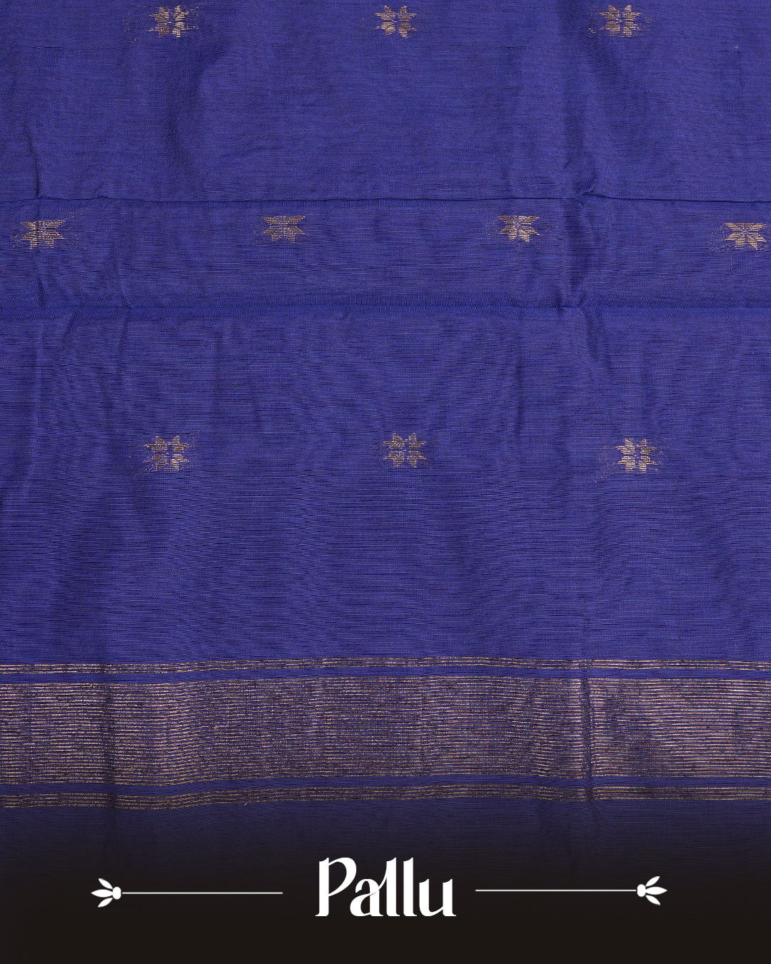 Pink colour kalyani cotton saree featuring gold zari Floral pattern on body, complemented by Blue colour with Stripes & Floral Gold zari border, paired with matching blouse piece