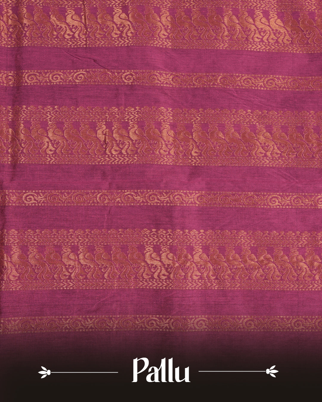 Navy Blue colour Kalyani cotton saree featuring delicate antique zari floral butta motifs on the body, complemented by a Magenta contrast pallu with a rich antique zari peacock border, paired with a matching Magenta blouse piece