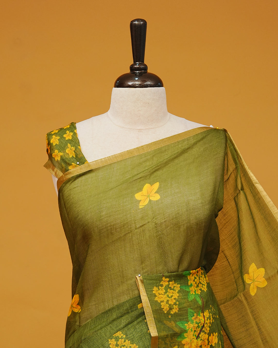 Green Colour Semi Linen Saree