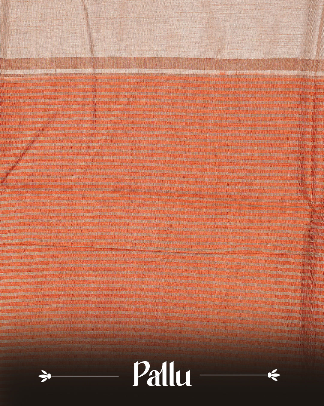 Cream colour Semi Tussar silk saree featuring an elegant plain body, accentuated by a contrast Orange border adorned with intricate gold zari work, paired with a matching blouse piece.