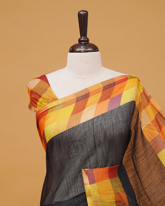 Black Colour Semi Linen Saree