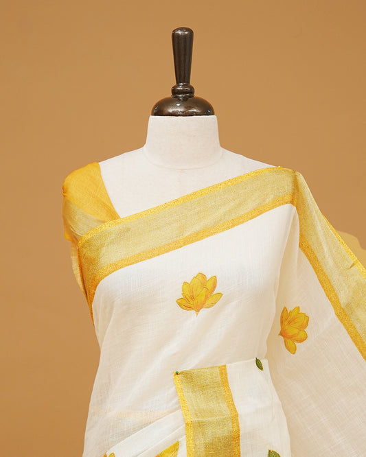 Off white colour semi linen saree