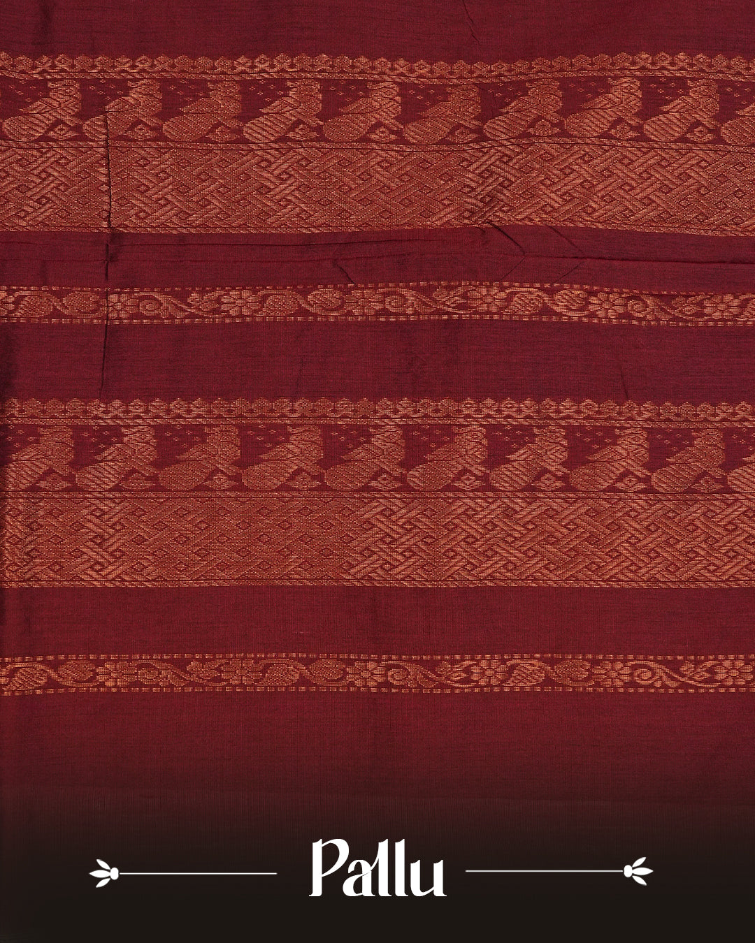Mustard colour kalyani cotton saree featuring Copper zari check pattern on body, complemented by Brown colour with Antique zari border, paired with matching blouse piece