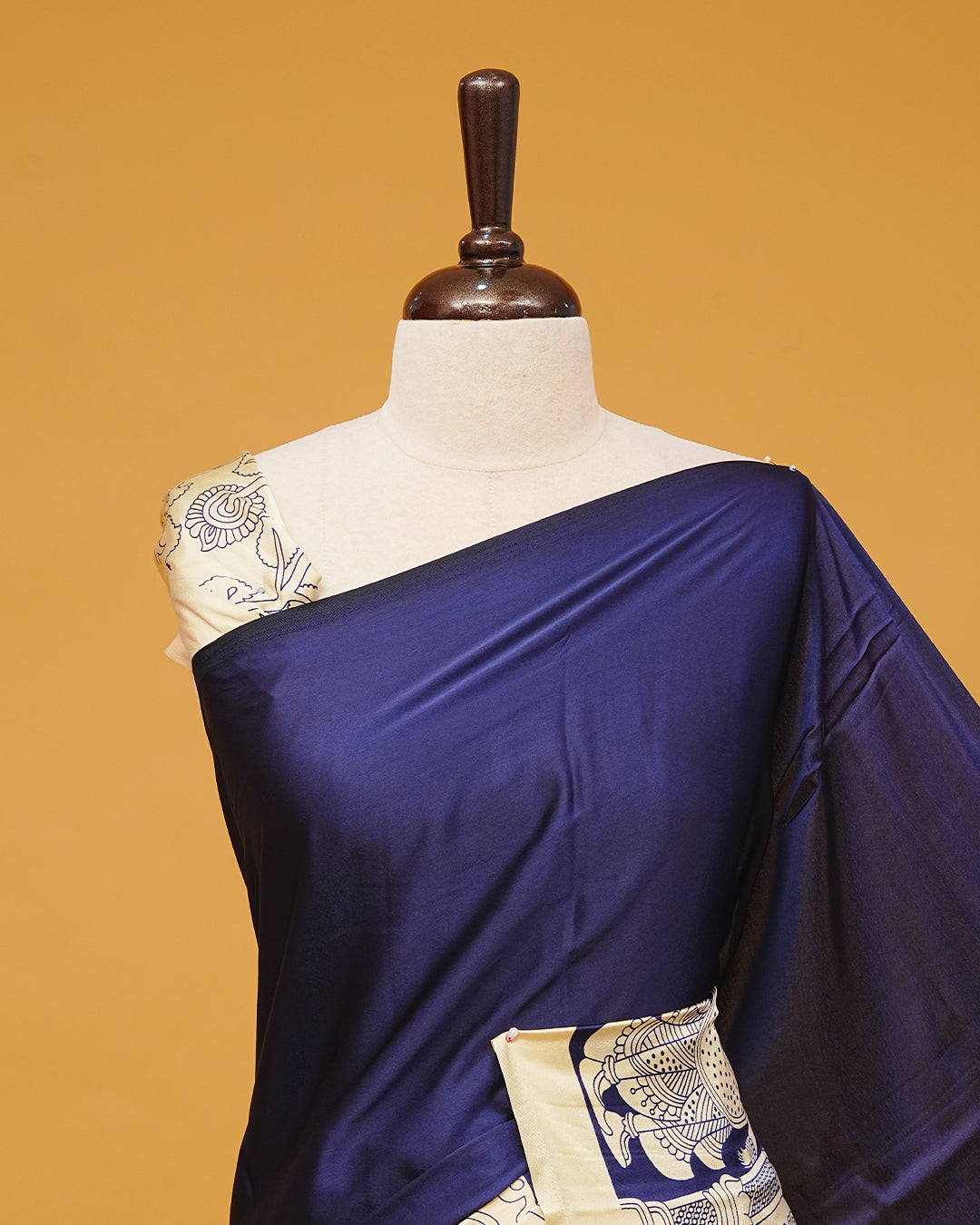 Navy Blue & Cream Colour Modal Saree