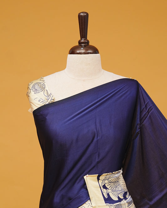 Navy Blue & Cream Colour Modal Saree