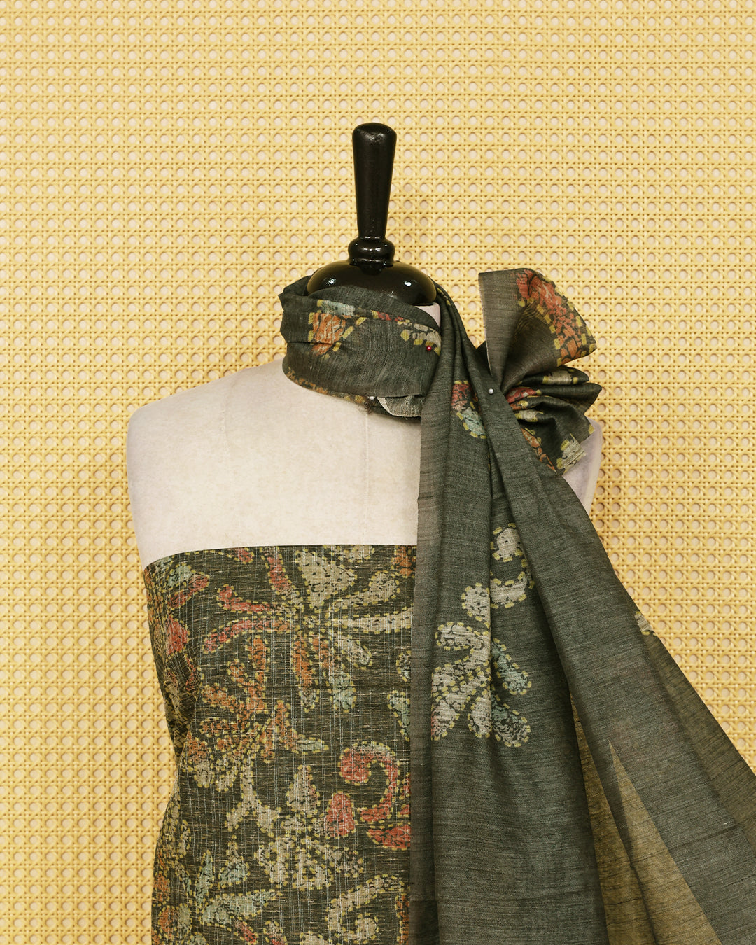 Black Olive colour organza Salwar Material featuring Floral Printed kurta with a matching bottom and a coordinated floral printed dupatta