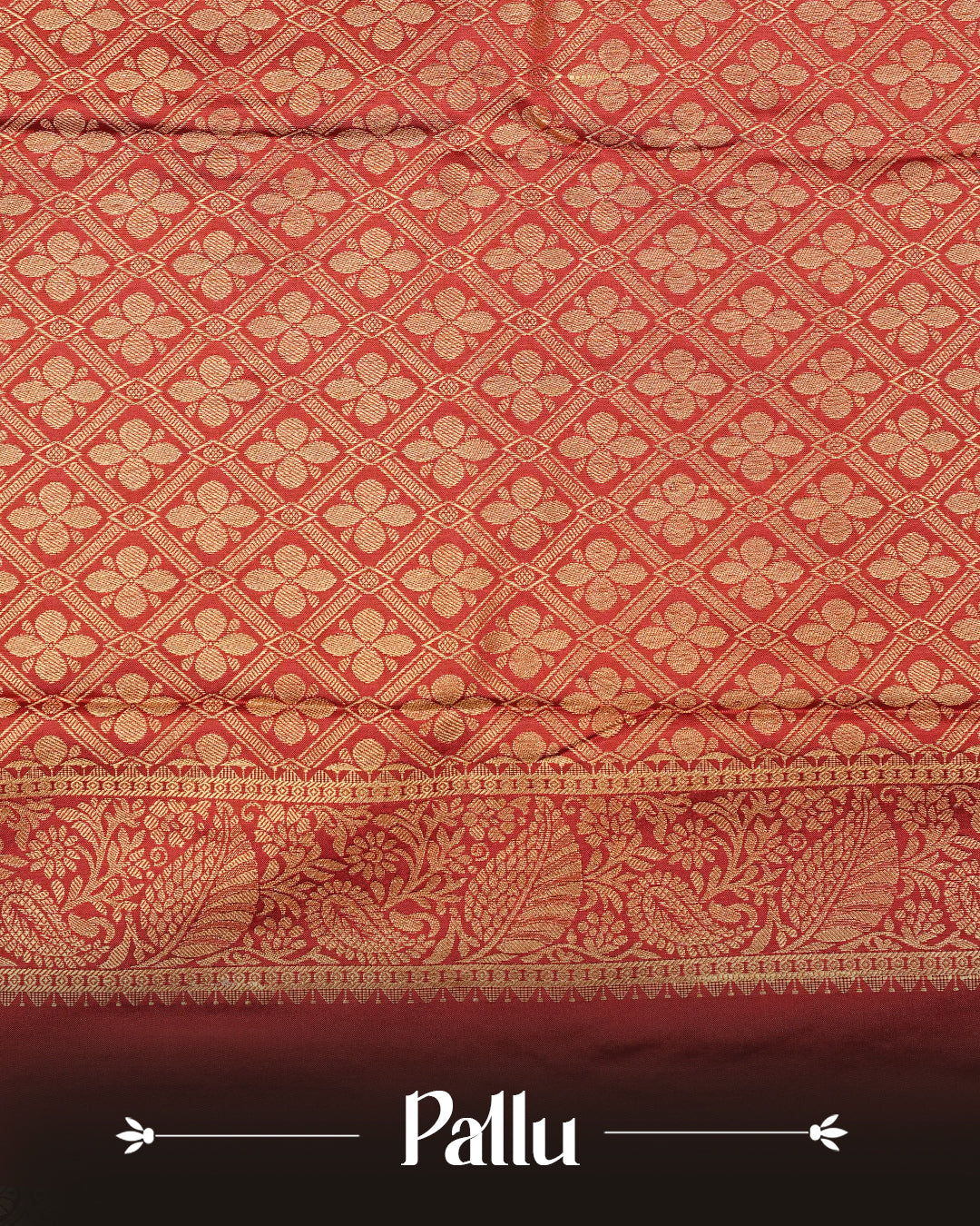 Cream colour semi wedding saree featuring  gold zari Floral kodi  Pattern on body, contrast  Dark Crimson red colour with traditional border, paired with matching blouse piece.
