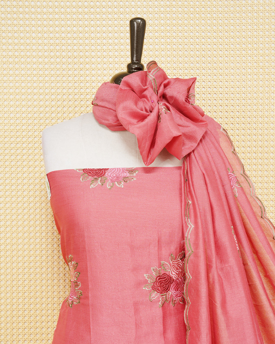 Pink Colour Georgette Salwar Material Featuring Thread Work on body, Paired With Matching Bottom & Elegant Dupatta