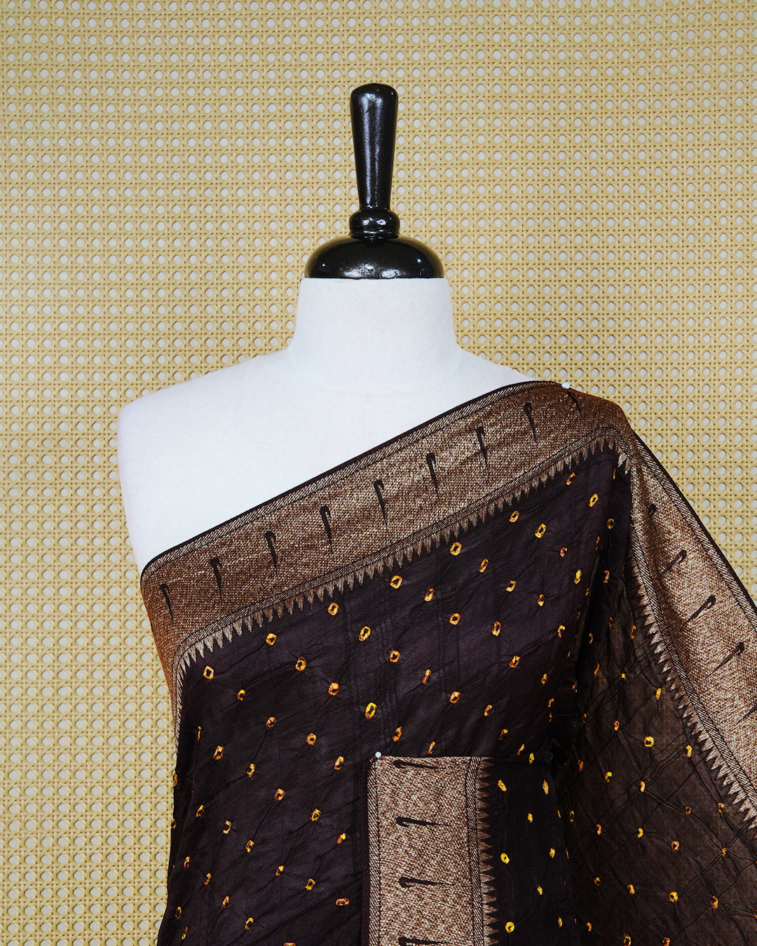Dark Brown Colour banaras bandhani saree