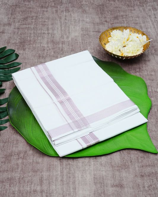 Off White Colour Cotton Double Dhoti Finished With A Classic Rose kara.