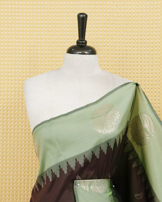 Dark brown colour soft silk saree