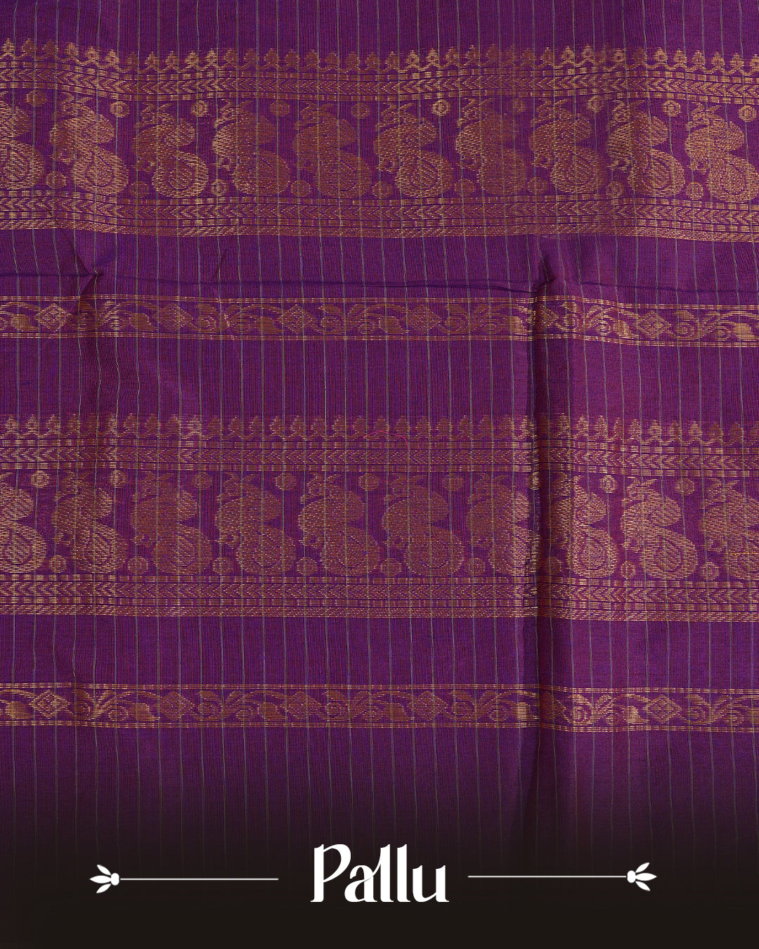 Red colour kalyani cotton saree featuring gold zari check pattern on body, complemented by Purple colour with Antique zari border, paired with matching blouse piece