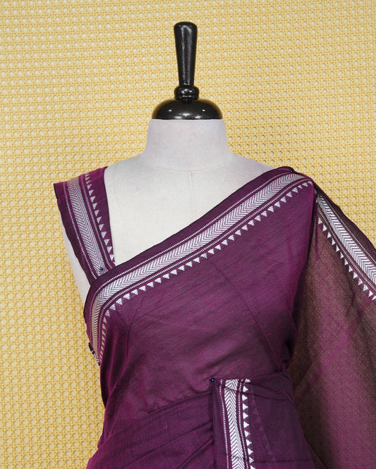 Purple & gray colour mul cotton saree
