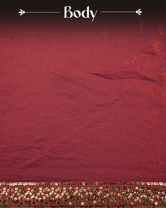Maroon double shade Designer saree featuring Beats & Sequins work on border, comes with matching stitched blouse.