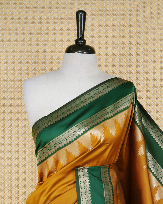 Mustard yellow colour soft silk saree