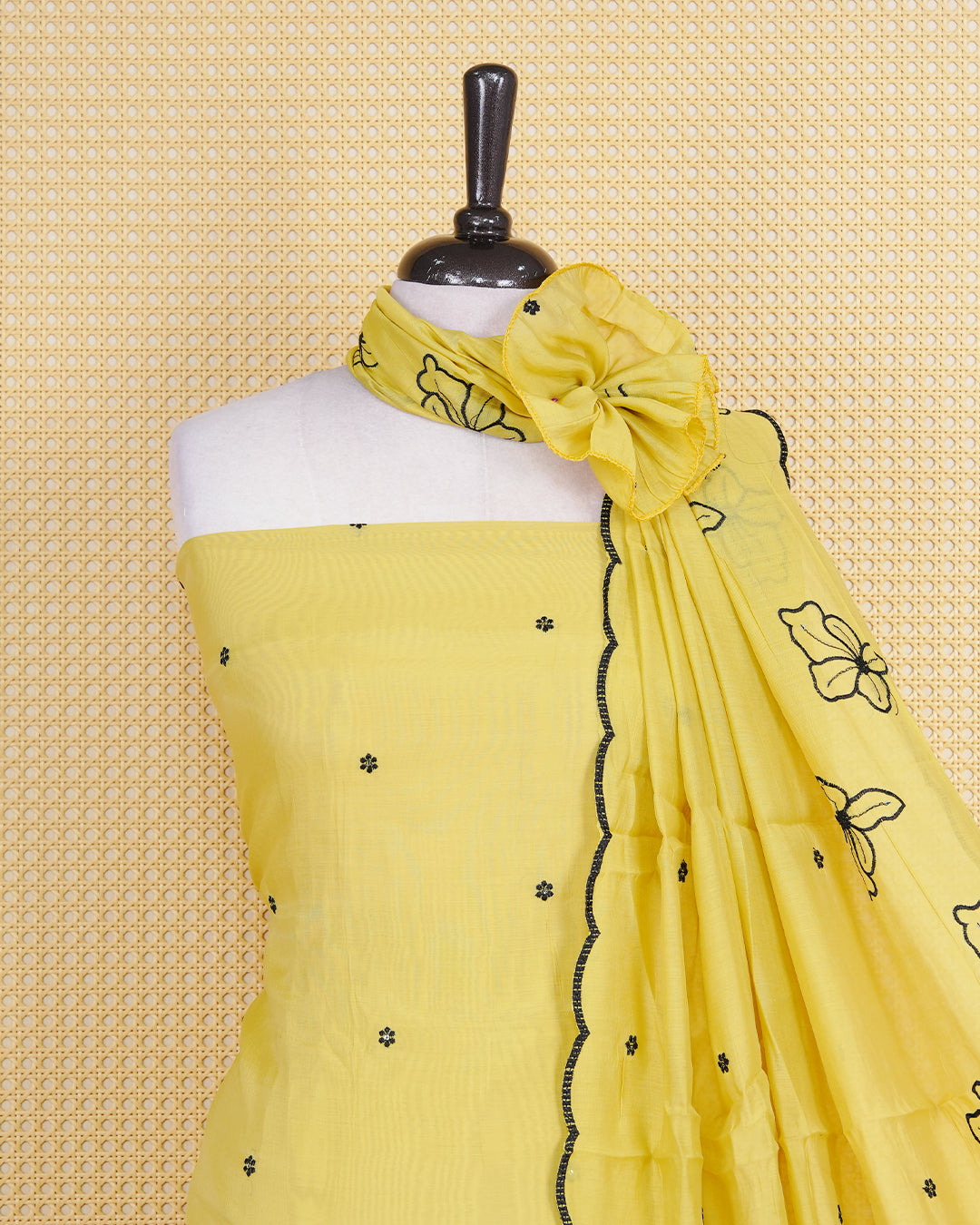Yellow colour Salwar Material Featuring Thread Work on body, paired with matching Bottom & Elegant Dupatta.