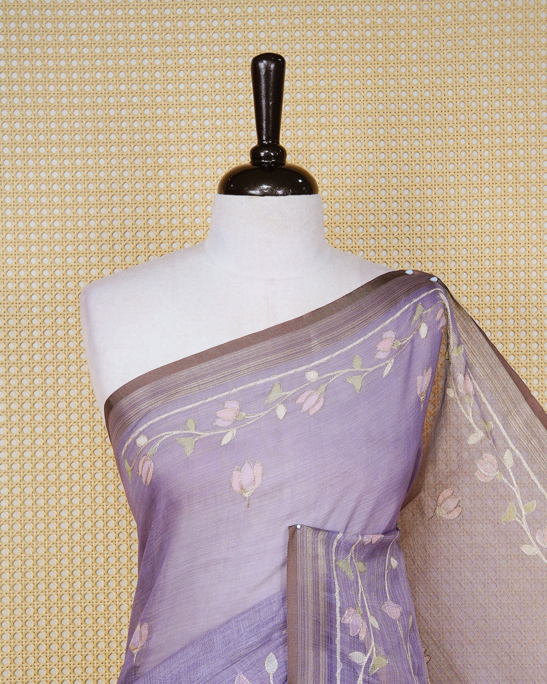 Pastel Lavender colour linen tissue BKU inspired saree.