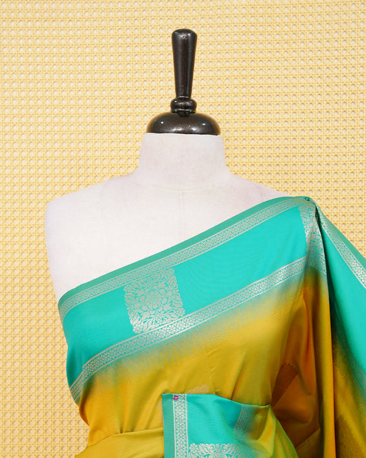 Olive & green double shade colour soft silk saree