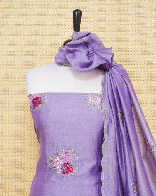 Lavender Colour Georgette Salwar Material Featuring Thread Work on body, Paired With Matching Bottom & Elegant Dupatta