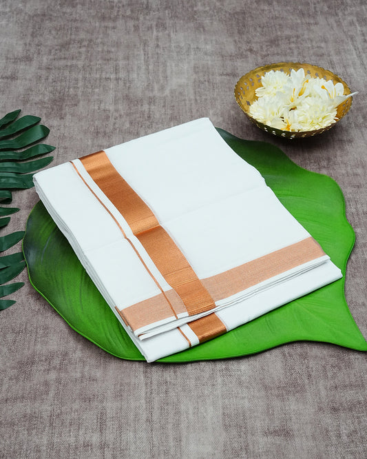 Off White Cotton Double Dhoti Finished with Classic Copper Kara