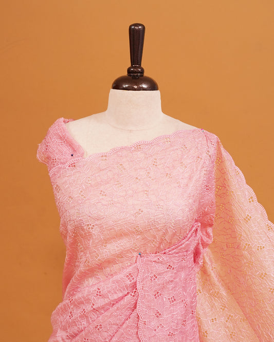 Pastel pink  colour Crush organza saree with Thread work.