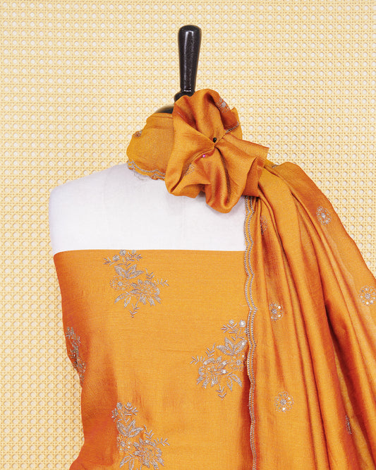 Mustard Colour Georgette Salwar material Featuring Intricate Gold Thread Work Patterns, paired with a matching bottom & elegant Duptta