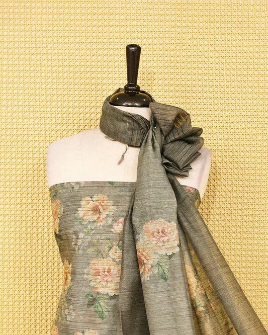 Grey Colour organza salwar material Featuring floral printed kurta with a matching dupatta for a graceful everyday look.