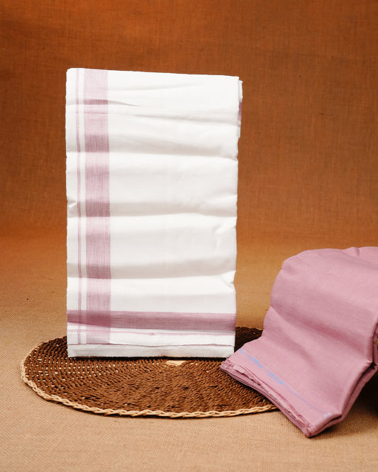Mauve colour linen shirt material with matching Single Dhoti Set.