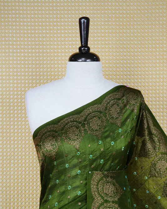Mehendi Green Colour banaras bandhani saree