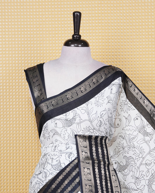 Black & White colour semi linen saree