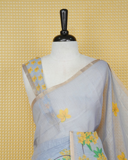 Grey colour semi linen saree