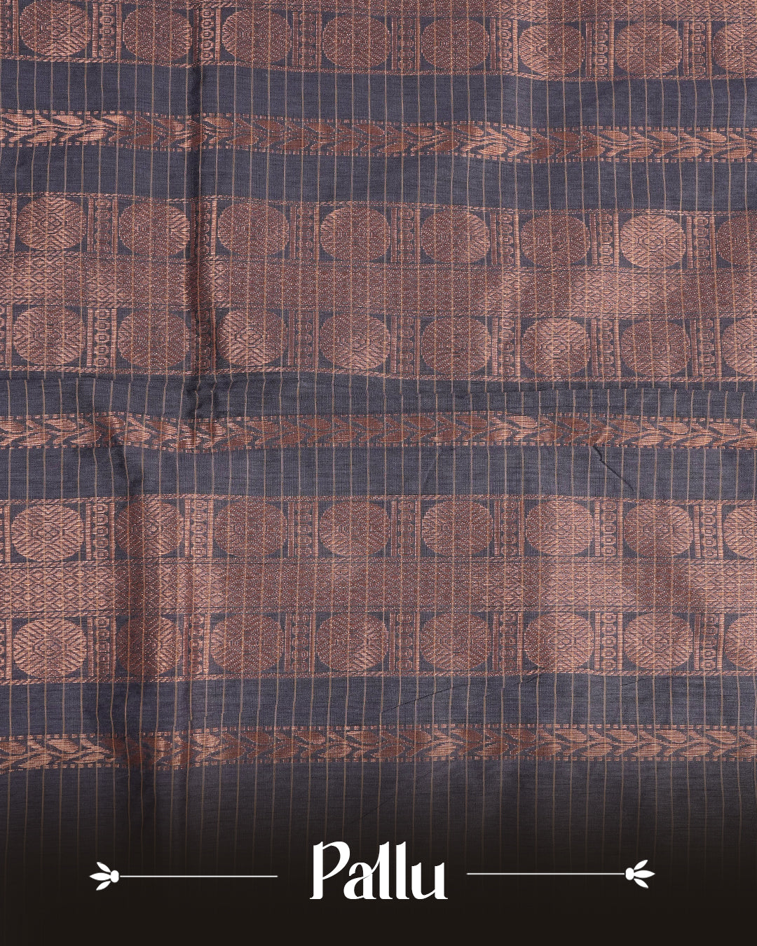 Bluish Grey  colour kalyani cotton saree featuring zari check pattern on body, complemented by Contrast colour with Antique zari border, paired with matching blouse piece