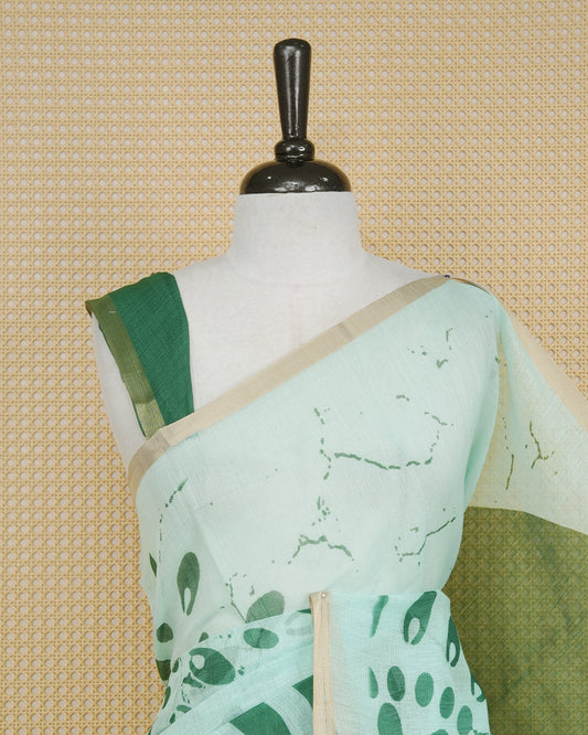 Seafoam & green coloured semi linen saree