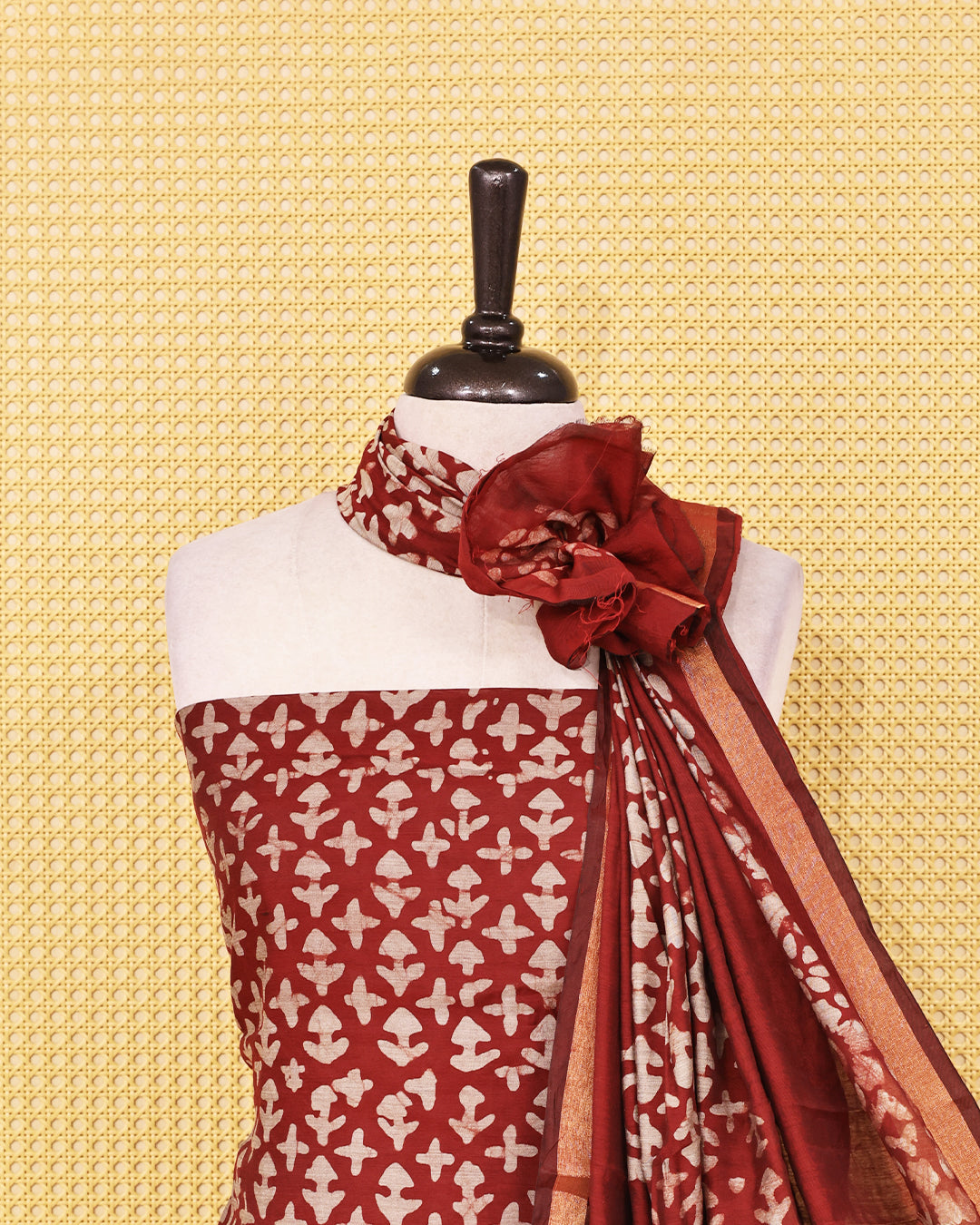 maroon colour chanderi  salwar material featuring a printed  Kurta with  a matching dupatta for a timeless ethnic look.