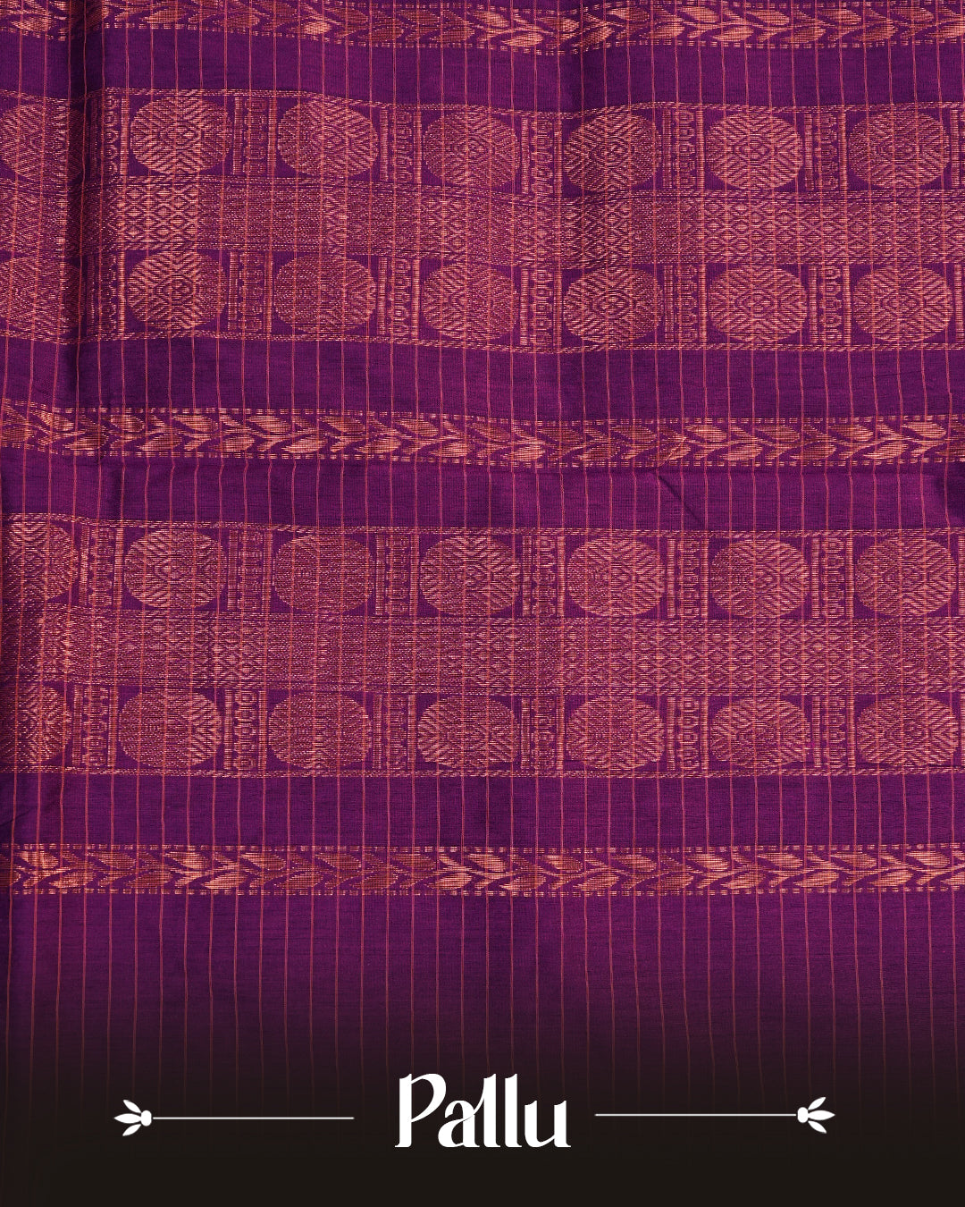 Purple colour kalyani cotton saree featuring zari check pattern on body, complemented by Contrast colour with Antique zari border, paired with matching blouse piece