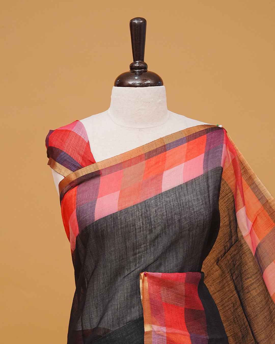 Black Colour Semi Linen Saree