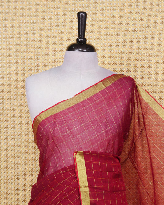 Maroon & Gold colour mul cotton saree