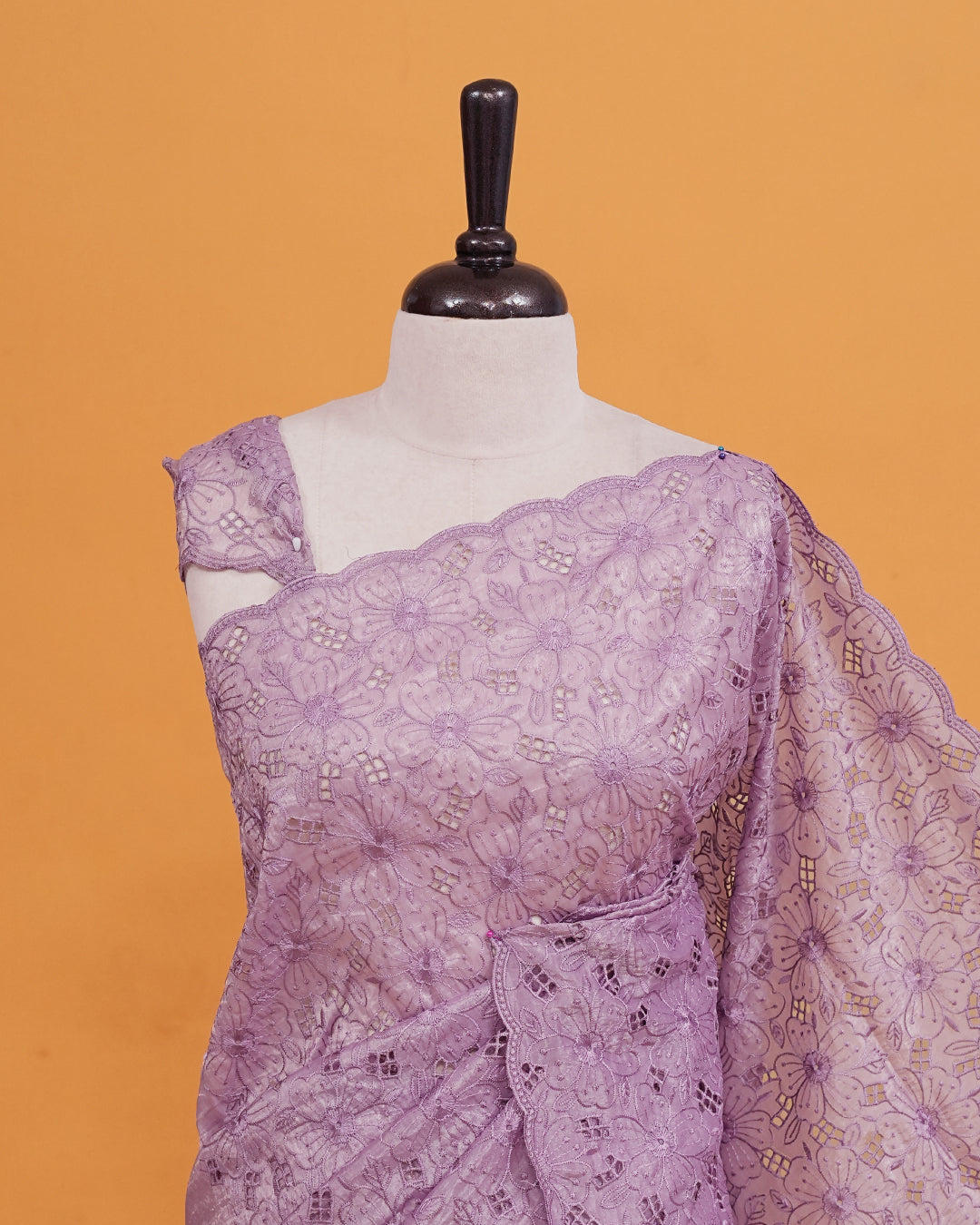 Pastel purple colour Crush organza saree with Thread work.
