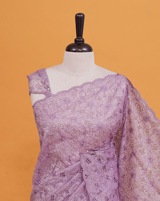 Pastel purple colour Crush organza saree with Thread work.