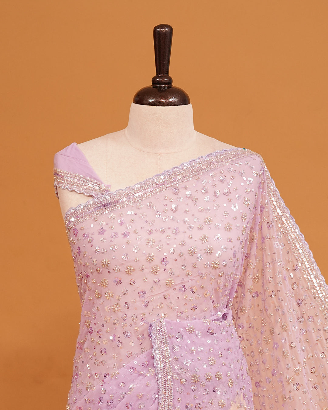 Lavender colour Organza saree with Cut Beats & Sequins.