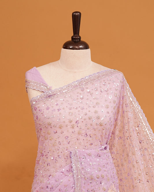 Lavender colour Organza saree with Cut Beats & Sequins.