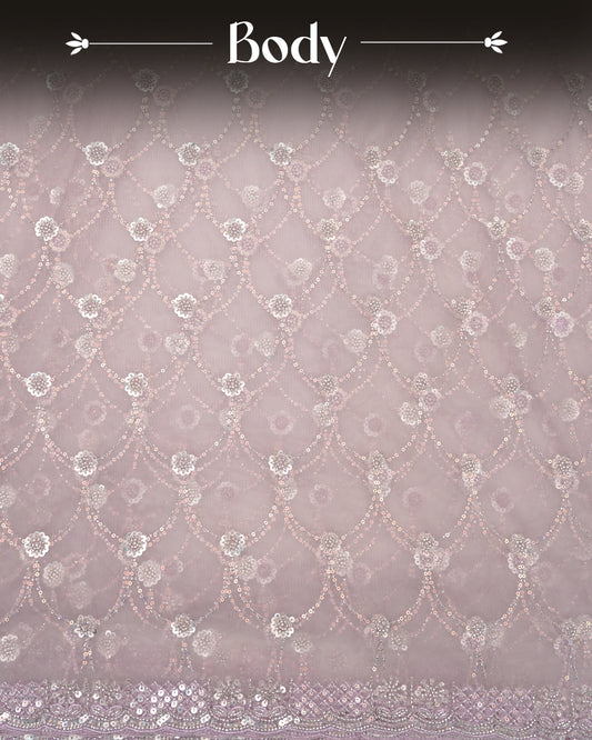 Lavender colour Net Designer saree featuring Beats & Sequins geometric Pattern on body & worked border, comes with matching blouse piece.