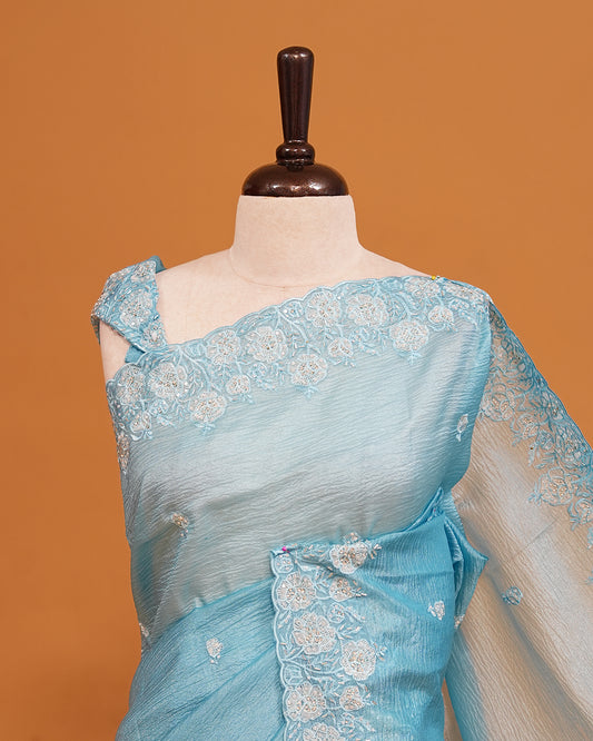 Pastel Blue  colour Crush organza saree with Cut Beats & Sequins.