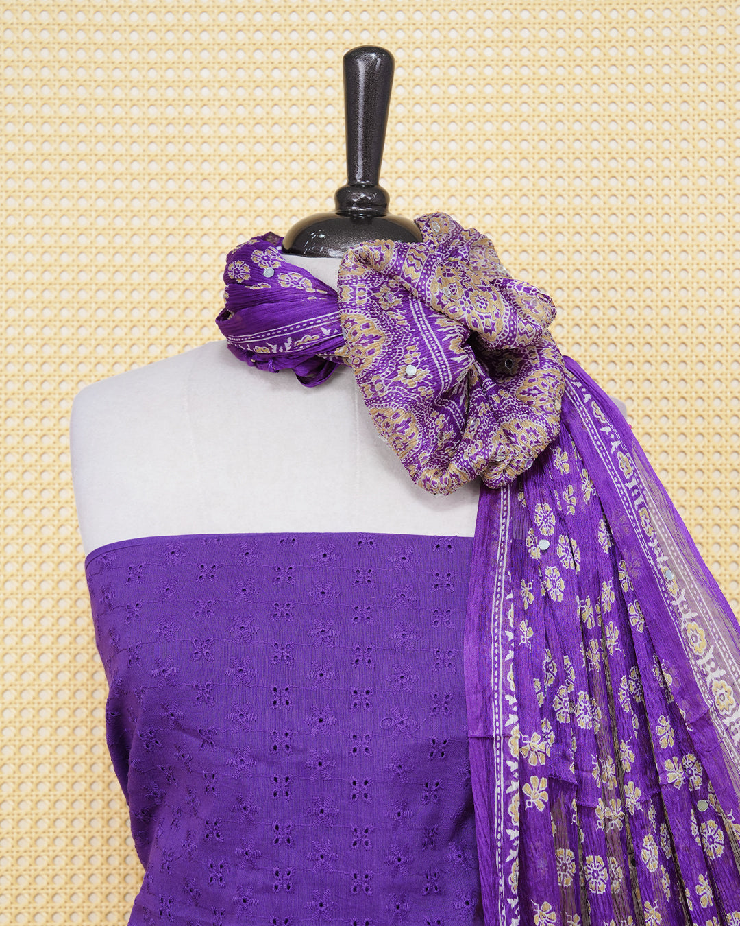 Violet Colour Georgette Salwar Material Featuring Thread Pattern on body, Paired With Matching Bottom & Elegant Dupatta
