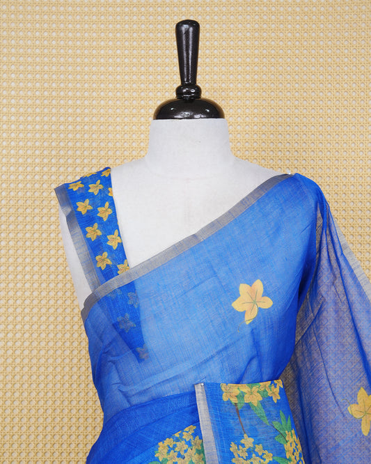 Blue coloured semi linen saree