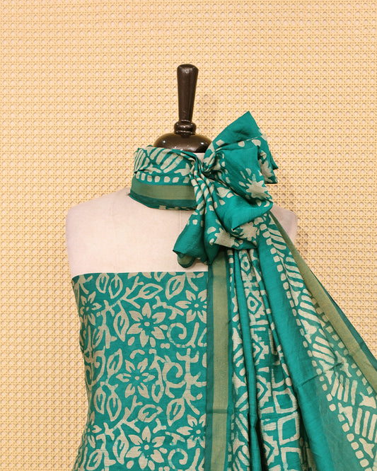 Teal  Colour chanderi salwar material with printed Kurta An a matching dupatta, perfect for everyday elegance.