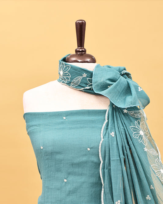 Pastel Teal colour Salwar material with Thread & sequin work on body, matching bottom & Dupatta.